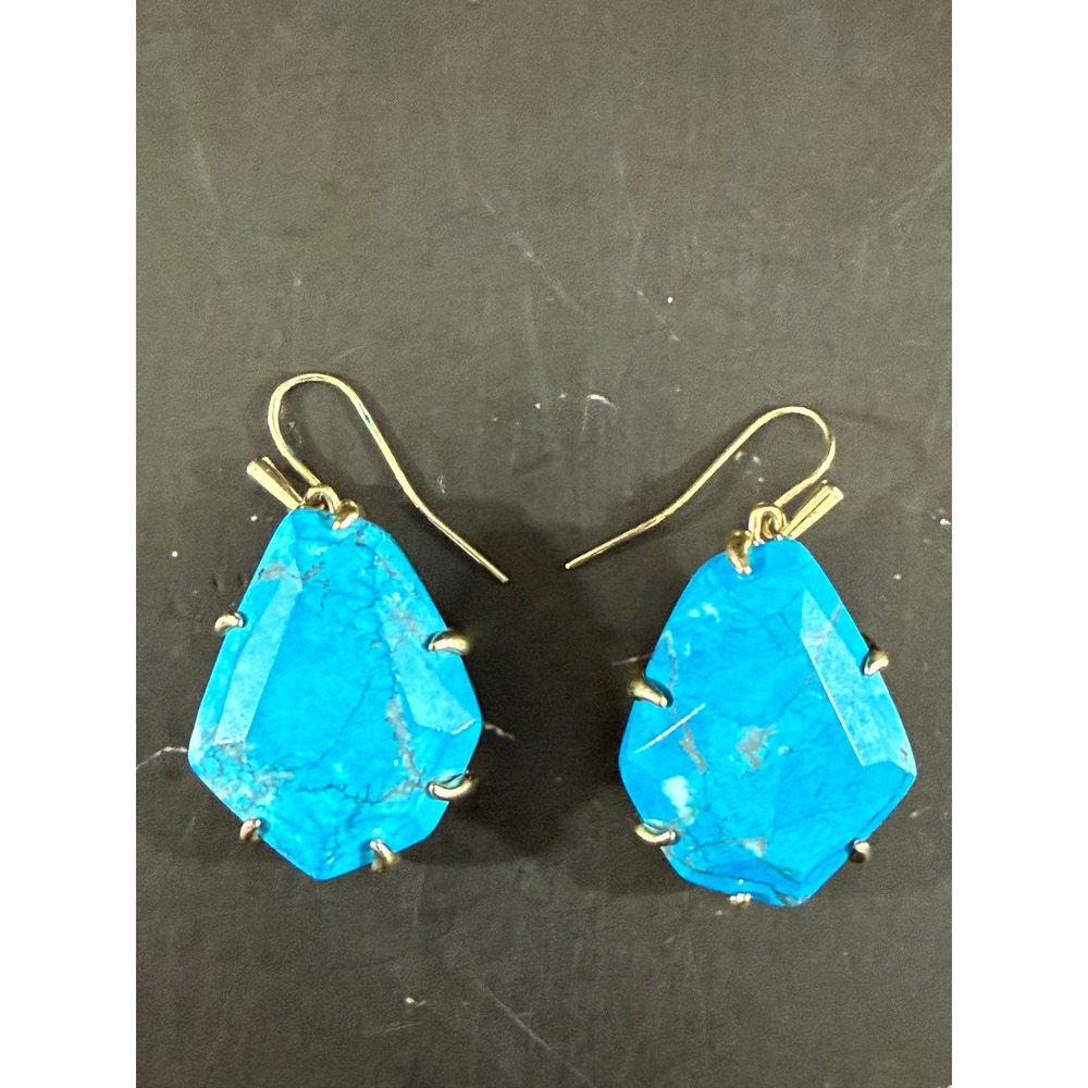 Kendra Scott Blue Magnesite Gold Tone Faceted Shield Drop Earrings